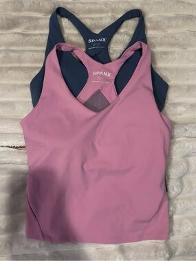 SPANX Pink & Navy Back Racerback Tank